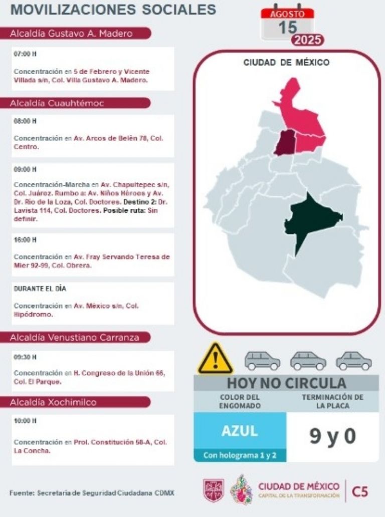 Tráfico en CDMX hoy 15 de agosto 