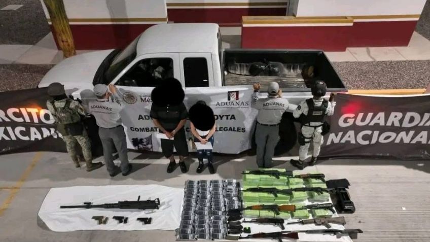 Golpe al crimen en Sonora: Ejército y Guardia Nacional decomisan arsenal; hay dos detenidos