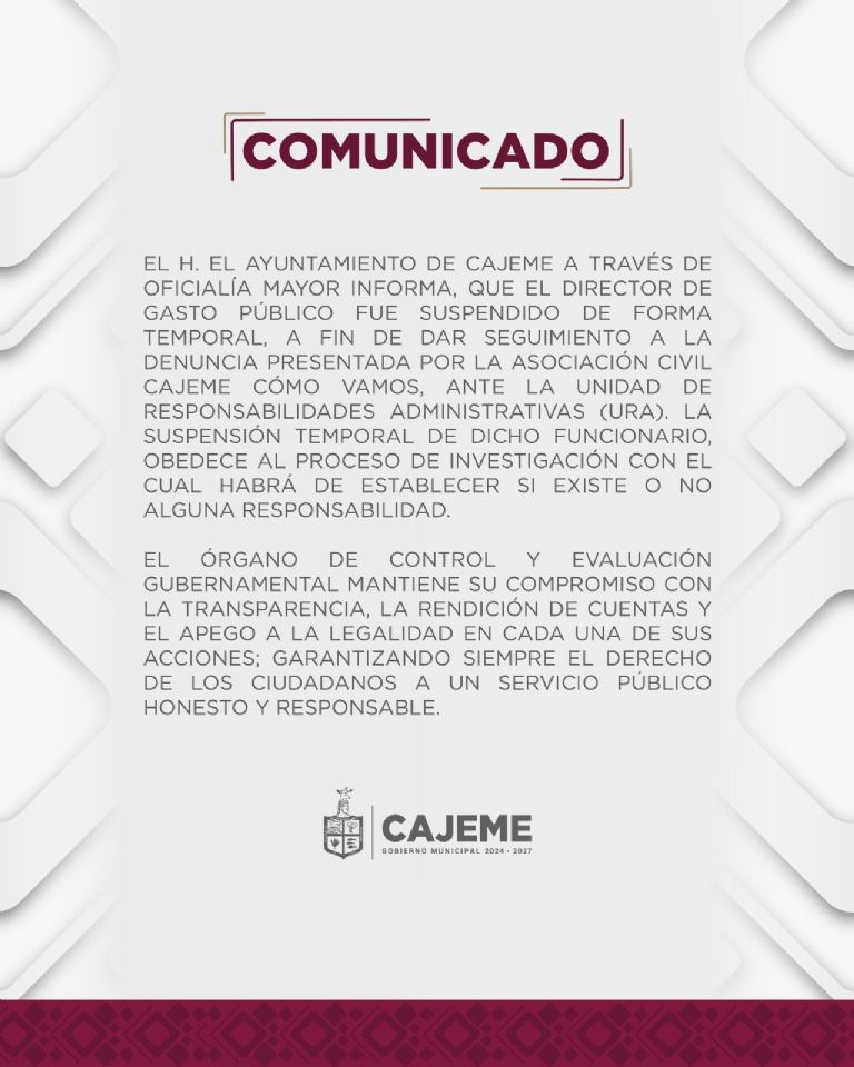 El boletín ofrecido por el ayuntamiento de Cajeme