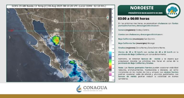Así será el clima en Sonora este miércoles 6 de agosto. Foto: Conagua