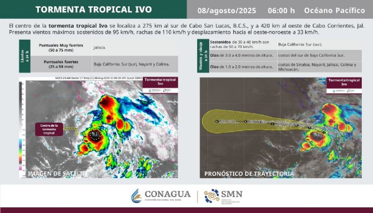 Conoce los efectos de la Tormenta 'Ivo' para este viernes. Foto: Conagua