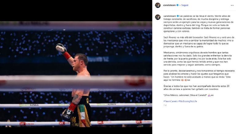 Mensaje compartido por Eddy Reynoso, entrenador del 'Canelo' Álvarez