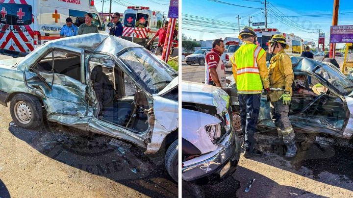 Quedó prensada: Rescatan a persona tras un choque registrado al sur de Ciudad Obregón