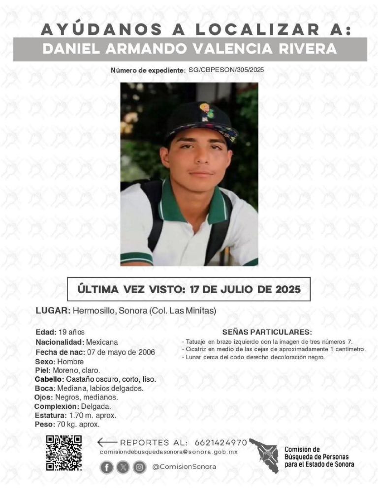 Buscan a joven desaparecido en Hermosillo. Foto: Facebook