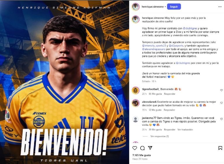 Comunicado de Henrique Simeone en sus redes