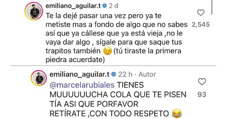Marcela Rubiales arremete en contra de Emiliano Aguilar y dice que su mamá no lo aguantaba