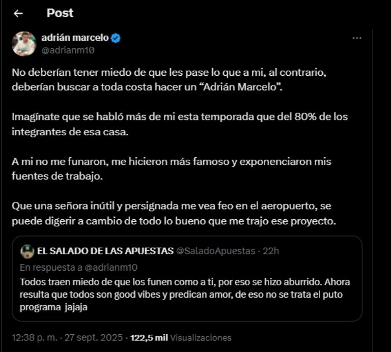 Adrián Marcelo asegura que lo hicieron más famoso 