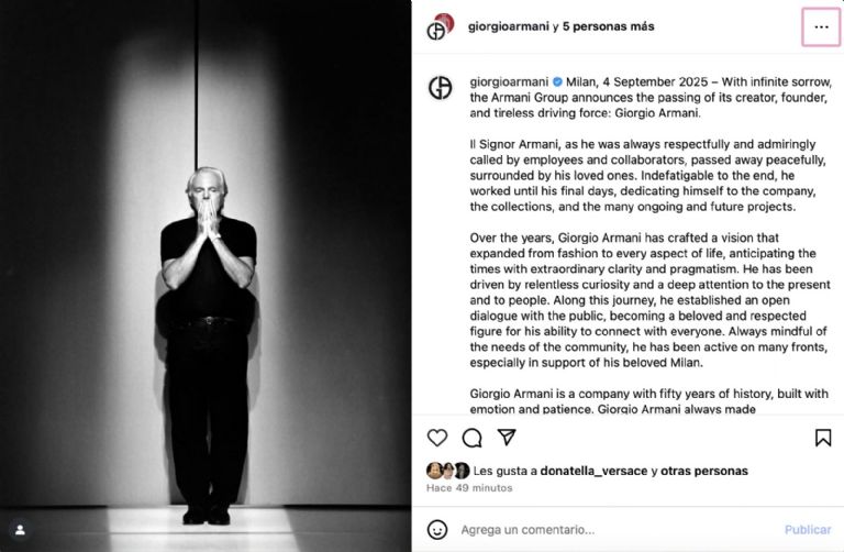 Confirman la muerte del diseñador Giorgio Armani. Foto: Internet