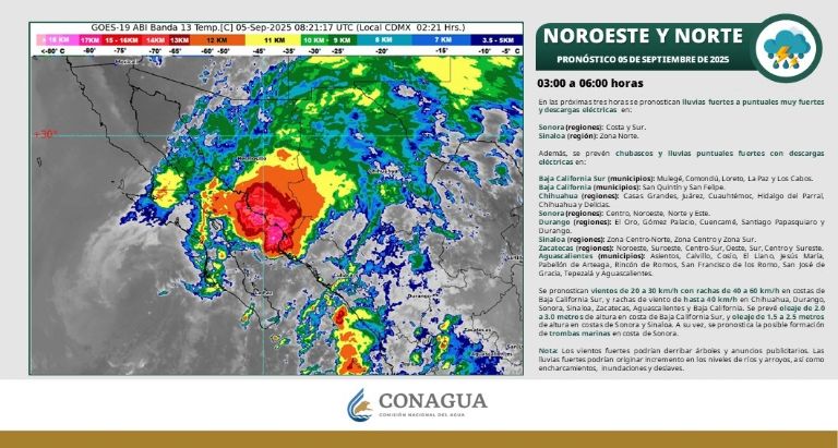 Así será el clima en Sonora este viernes 5 de septiembre. Foto: Conagua