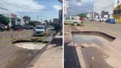 Foto ilustrativa de la nota titulada: Se forman dos socavones en la calle 300 tras las lluvias registradas en Ciudad Obregón