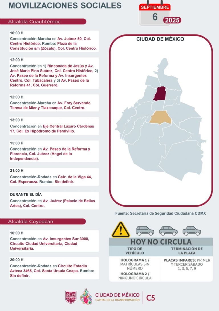 Tráfico en CDMX hoy 6 de septiembre 