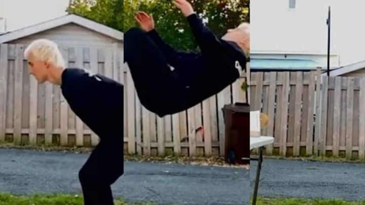 VIDEO: Joven se hace viral al hacer tremenda voltereta e insertar un disco a la vez