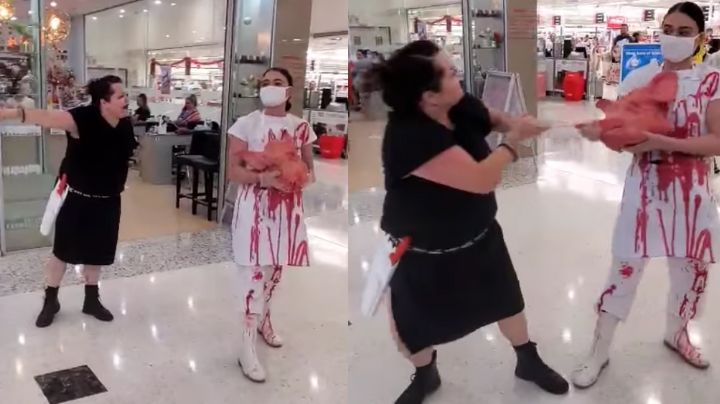 VIDEO: En pleno centro comercial una mujer vegana y una carnicera se pelean