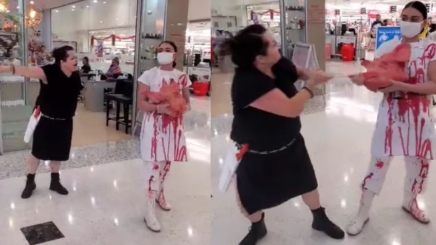 VIDEO: En pleno centro comercial una mujer vegana y una carnicera se pelean