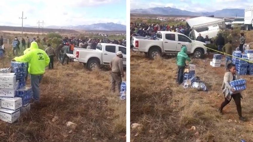 Rapiña en Sonora: Tráiler cargado de cerveza vuelca en carretera Cananea-Agua Prieta