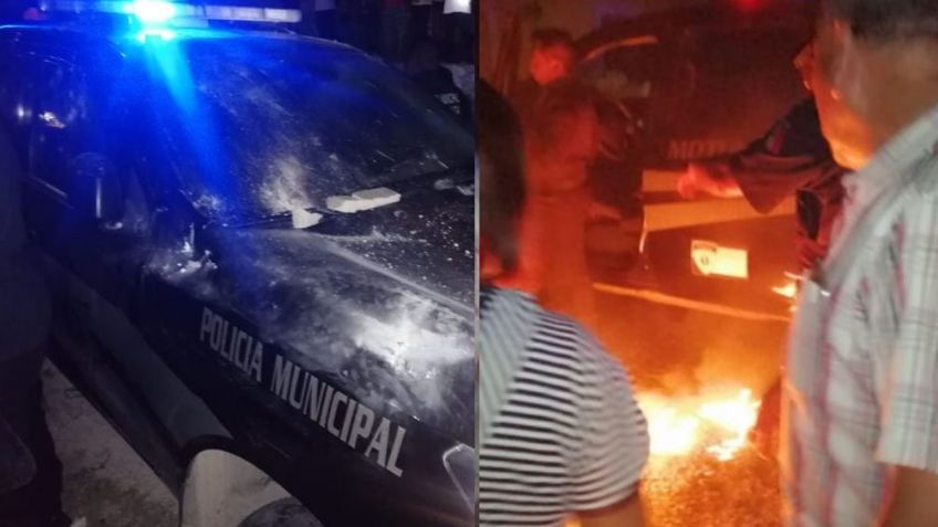 VIDEO: 'Muelen' a golpes a policías y tratan de incendiar patrulla en Yucatán