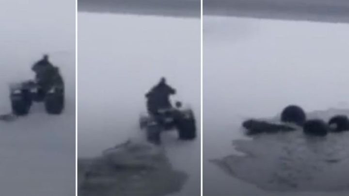 En Rusia, un bloguero se hunde en un lago congelado a bordo de su vehículo todoterreno