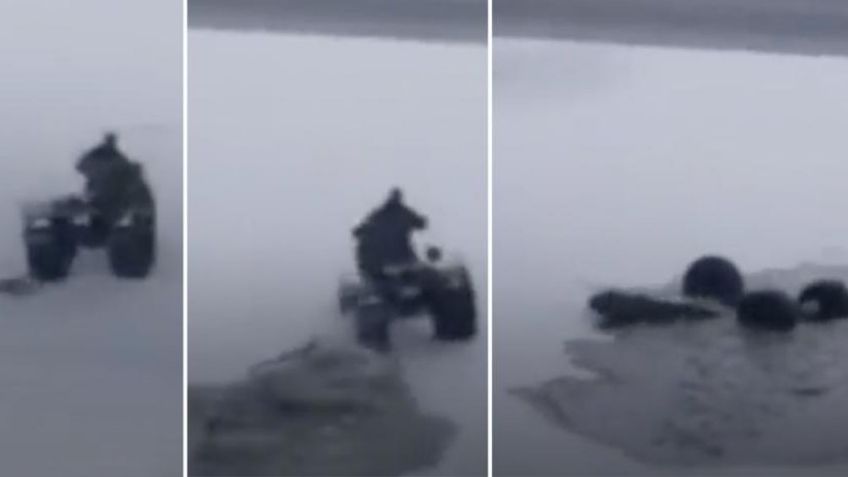 En Rusia, un bloguero se hunde en un lago congelado a bordo de su vehículo todoterreno