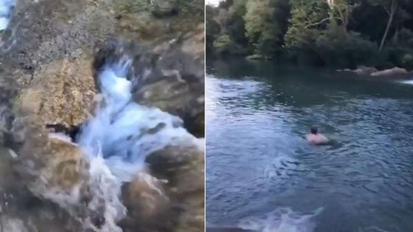 Un joven causa conmoción en el mundo al lanzarse por un tobogán acuático natural