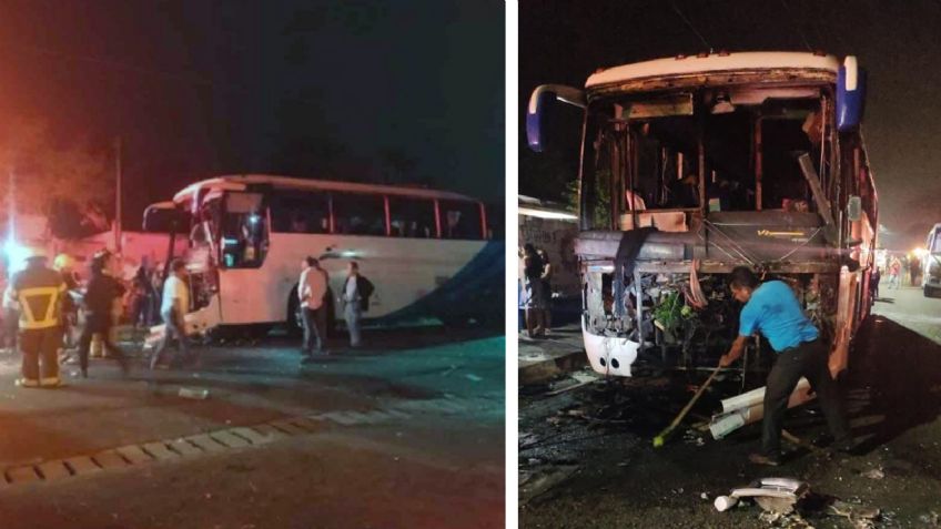 Otro accidente: Se incendia autobús de peregrinos en carretera de Veracruz; hay cuatro heridos