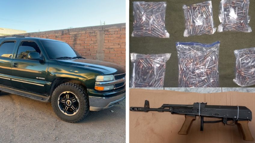 Sonora: Hallan vehículo abandonado con cinco armas de alto poder, cargadores y explosivo