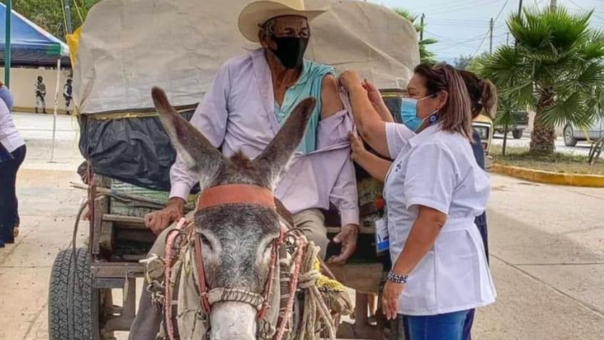 ¡Increíble! Montado en su burro; así llegó Don Gonzalo a recibir vacuna contra Covid-19