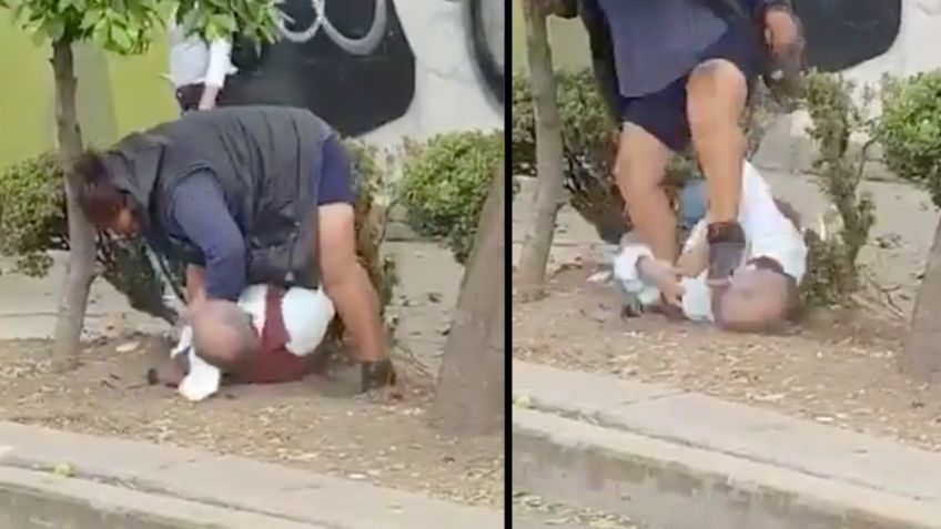 FUERTE VIDEO: A plena luz del día, mujer da brutal golpiza a anciano; lo patea y abofetea