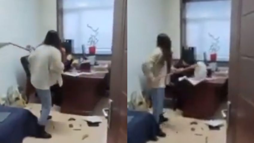 VIDEO: Jefe recibe tremenda paliza con un trapeador; una empleada lo golpeó por acosador