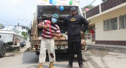 Día del Niño: Superhéroes recolectan basura y regalan juguetes a bordo de un camión