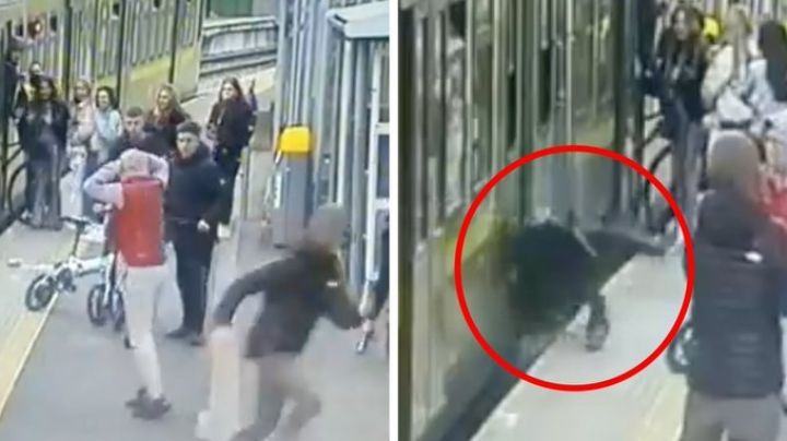 ¡De terror!  Sujetos acosan mujeres en las estación de un tren y provocan que una caiga a las vías