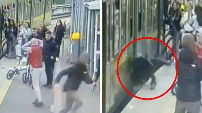 ¡De terror!  Sujetos acosan mujeres en las estación de un tren y provocan que una caiga a las vías