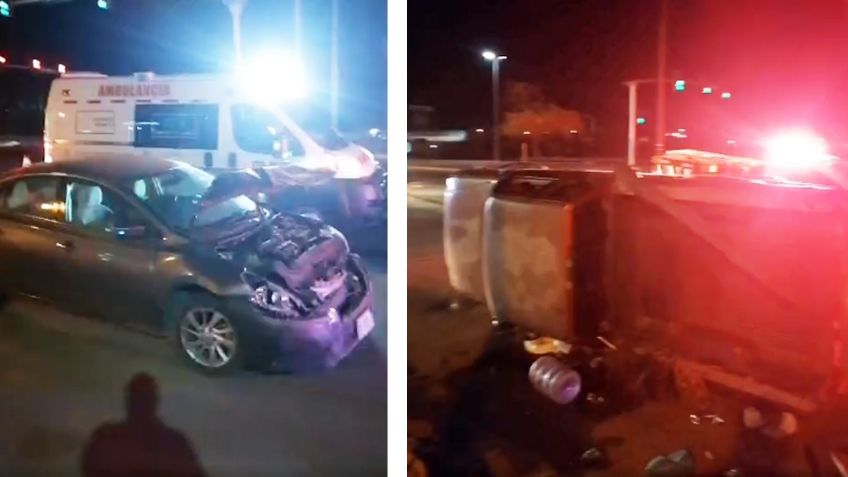 No respeta semáforo y provoca fuerte choque volcadura en Esperanza; responsable huye