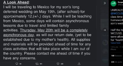 Maestra de EU avisa que irá a la boda de su hijo a México y dejará tarea en lugar de clases