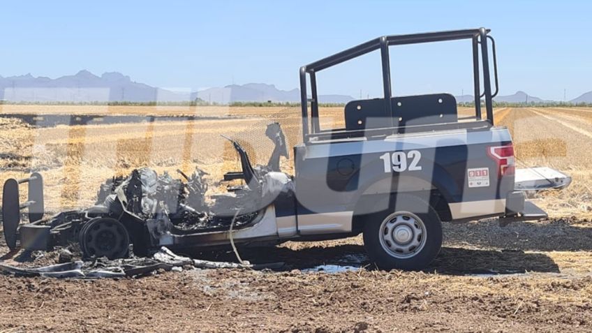 Sujeto armado ataca a policías de Cajeme e incendia patrulla; la unidad es pérdida total