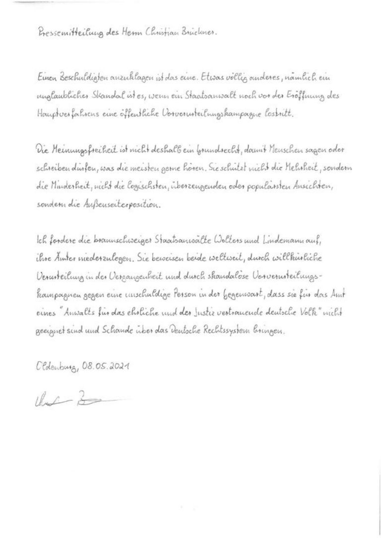 La carta de Christian Brueckner sobre el caso Madeleine McCann