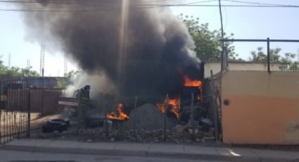 Peligroso incendio en una llantera al oriente de Navojoa atemoriza a vecinos