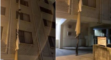 FOTOS: Un hombre es captado mientras huía de un hotel Covid; hizo una cuerda de sábanas