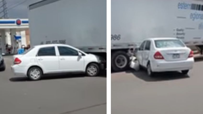 Auto termina debajo de tráiler tras fuerte choque en Ciudad Obregón; el responsable huyó