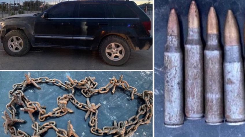 Hallan en Sonora auto blindado en estado de abandono; contenía munición y poncha llantas
