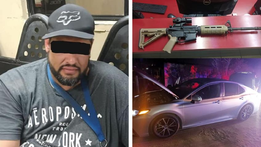 Capturan a sujeto armado en Sonora; conducía auto con rifle AR-15 oculto en la cajuela