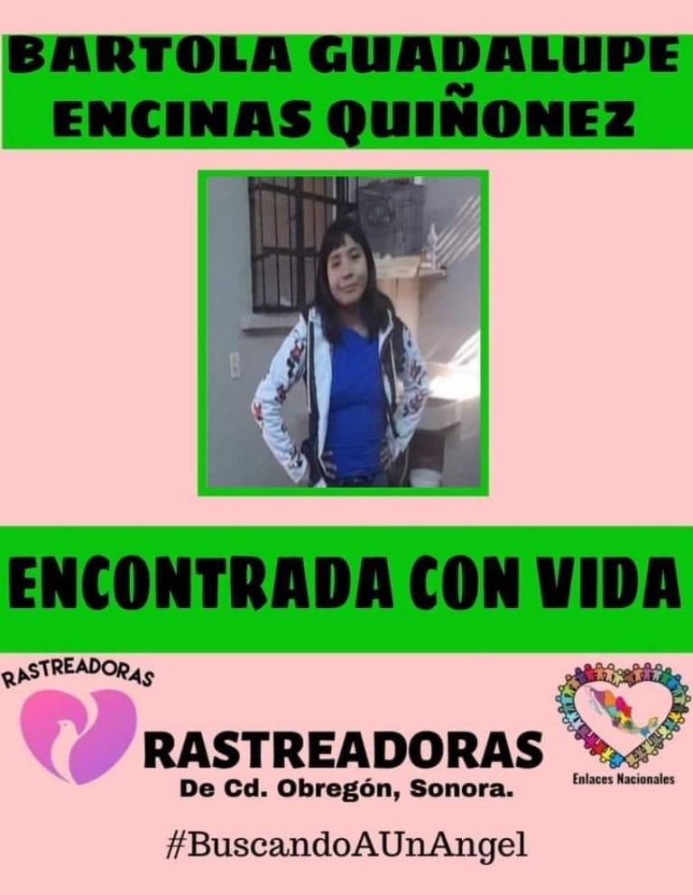 Bartola Guadalupe, hallada con vida