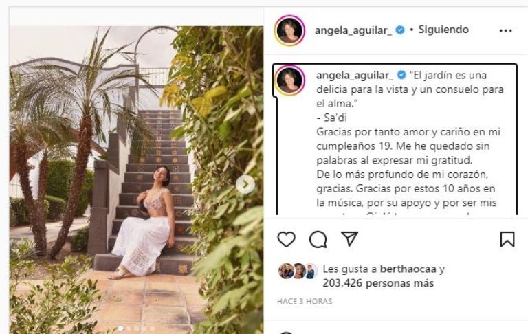 Ángela Aguilar disfruta de su tiempo libre