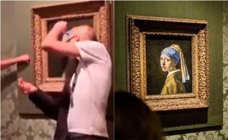 Activistas lanzan sopa de tomate a obra de arte. Foto: Twitter