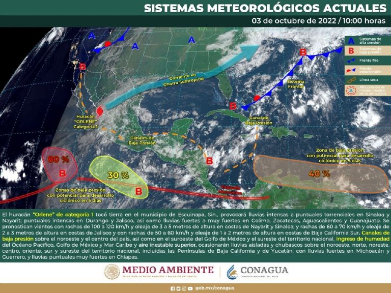 Conagua informa sobre huracán 'Orlene'. Foto: Twitter