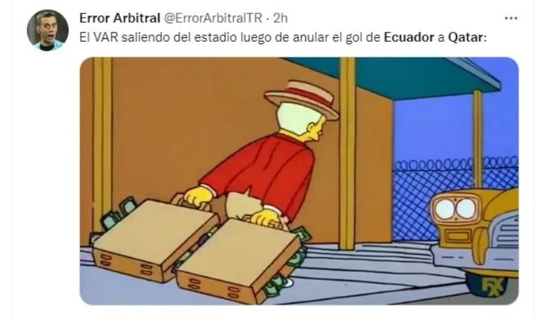 Redes sociales se llenaron de memes por el primer partido del Mundial de Qatar. Foto: Twitter