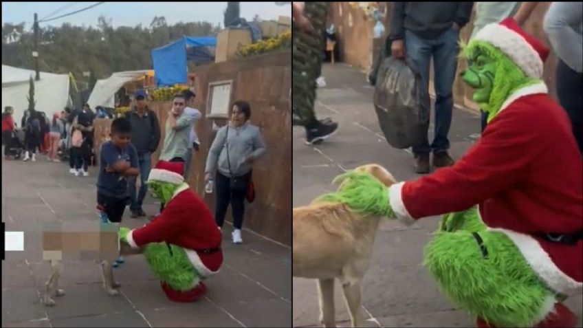 (VIDEO) Hombre disfrazado de 'Grinch' insulta a un niño por pedirle una foto: "Estás chin..."