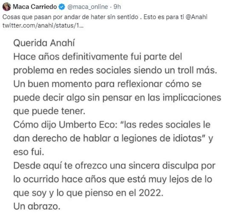 Tuit de Maca Carriedo