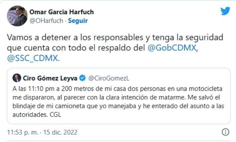 Harfuch promete protección y justicia a Gómez Leyva. Foto: Twitter
