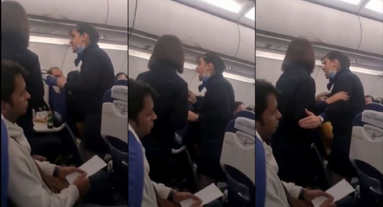 (VIDEO) Le colmó la paciencia: Aeromoza estalla contra pasajero en pleno vuelo y lo manda a callar