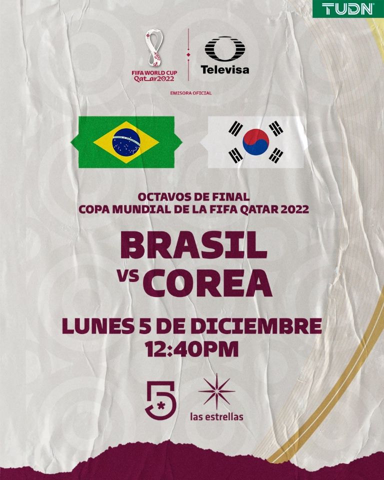 ¿A que hora y donde ver el Brasil vs Corea del Sur de Qatar 2022?